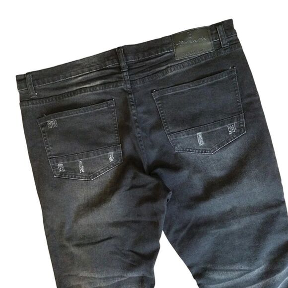 Y2K Kno Betta Black Distressed Rip Straight Leg Biker Jeans Size 36 - Picture 7 of 14